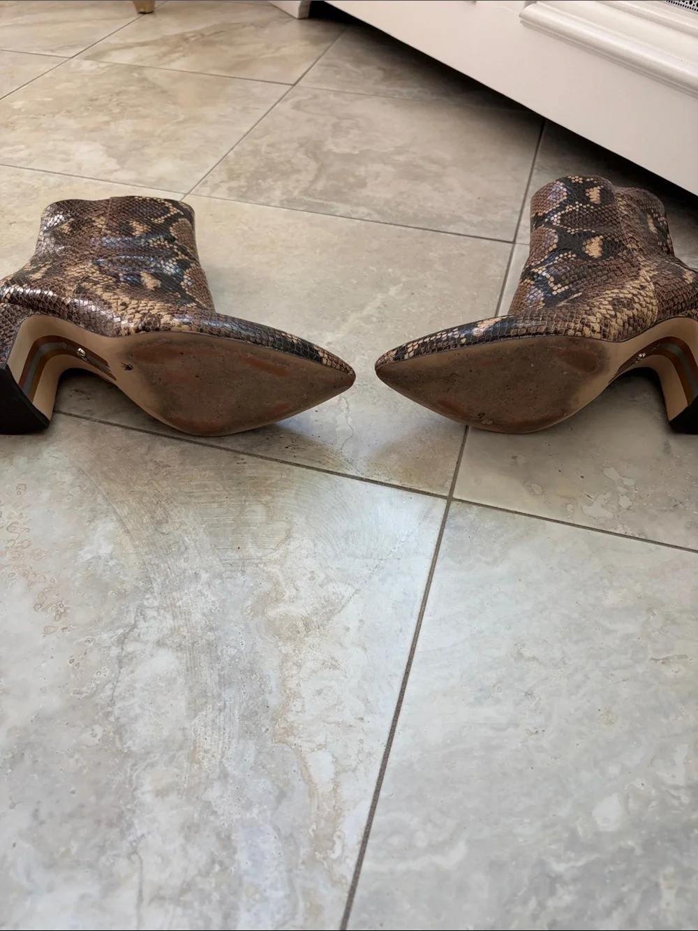 Sam Edelman Brown Snake-Print Pointed Toe Ankle Booties